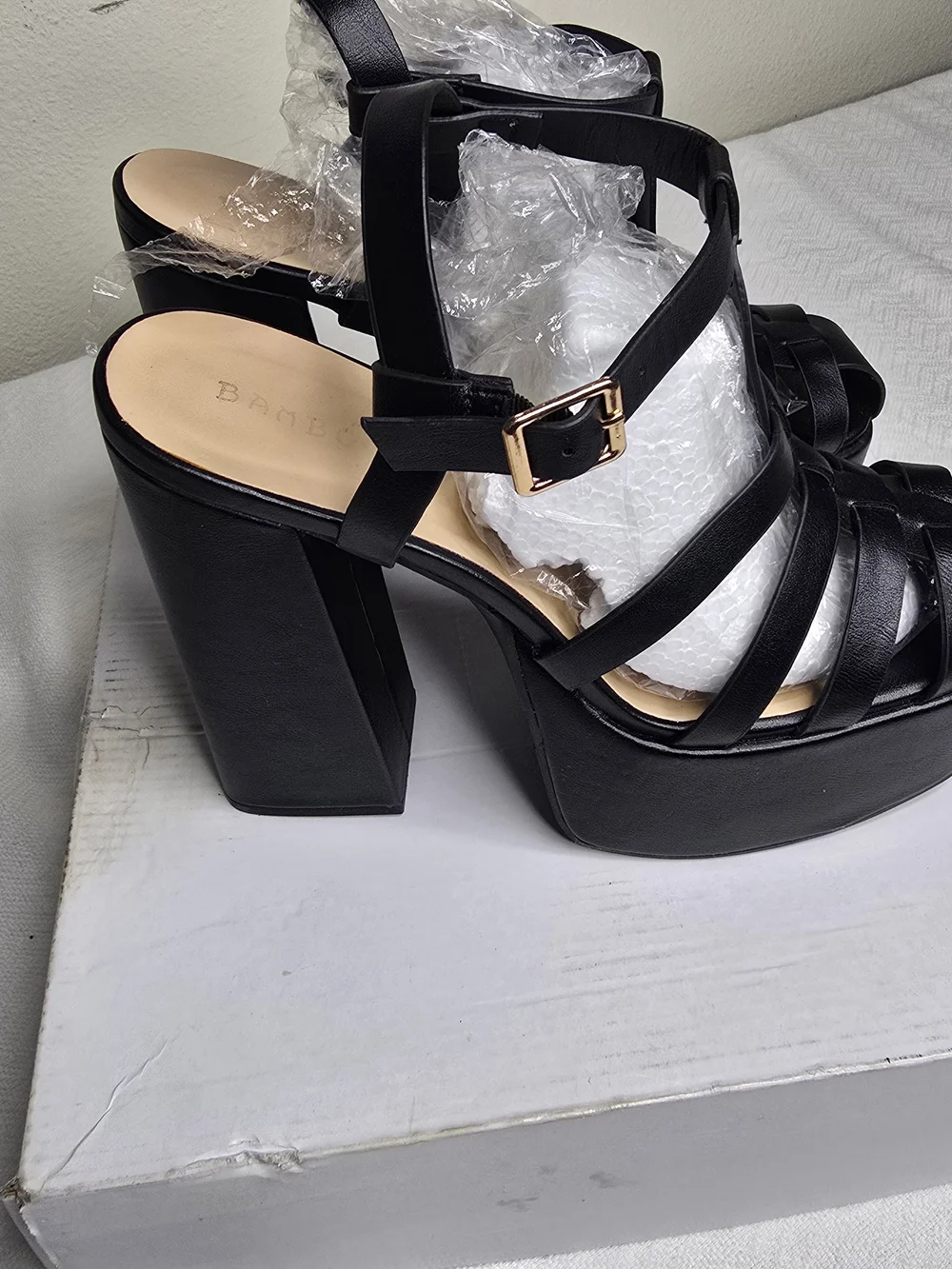 Bamboo Black Platform Block Heel Sandals Women's Size 10 – Mint Condition